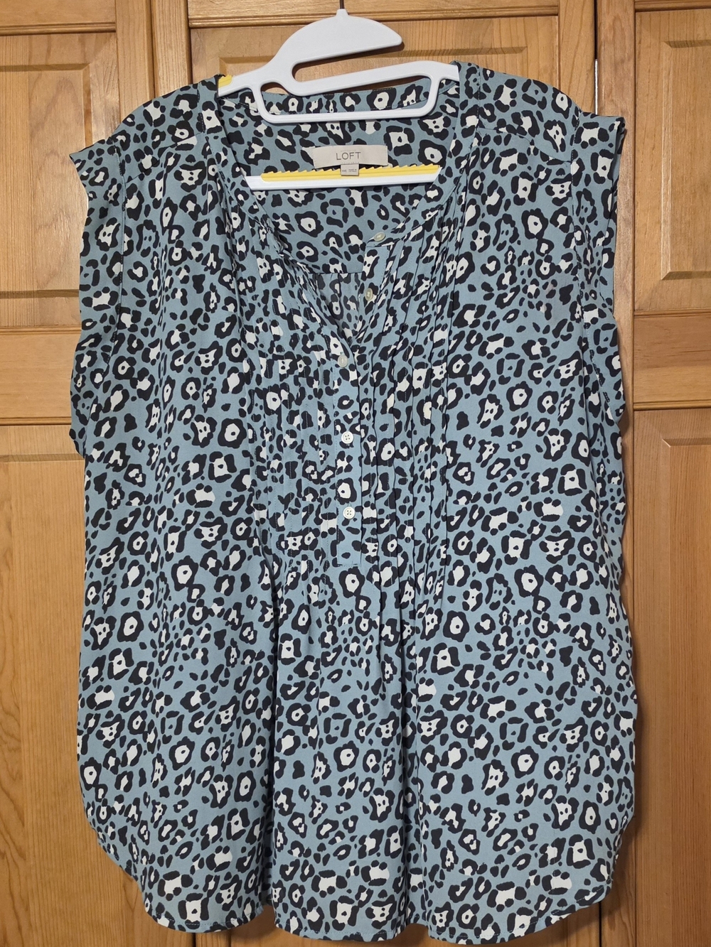 LOFT Teal Blue Leopard Print Cap Sleeve Blouse